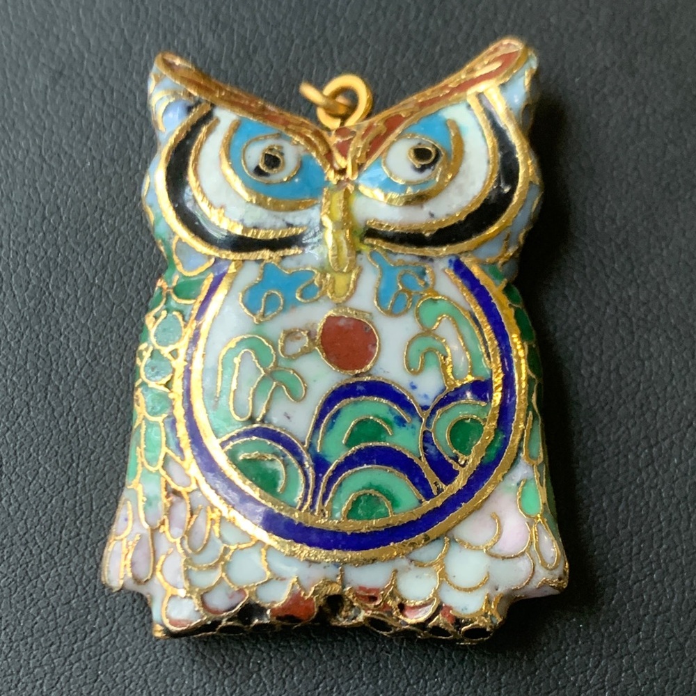 Vintage Cloisonné Owl Pendant
